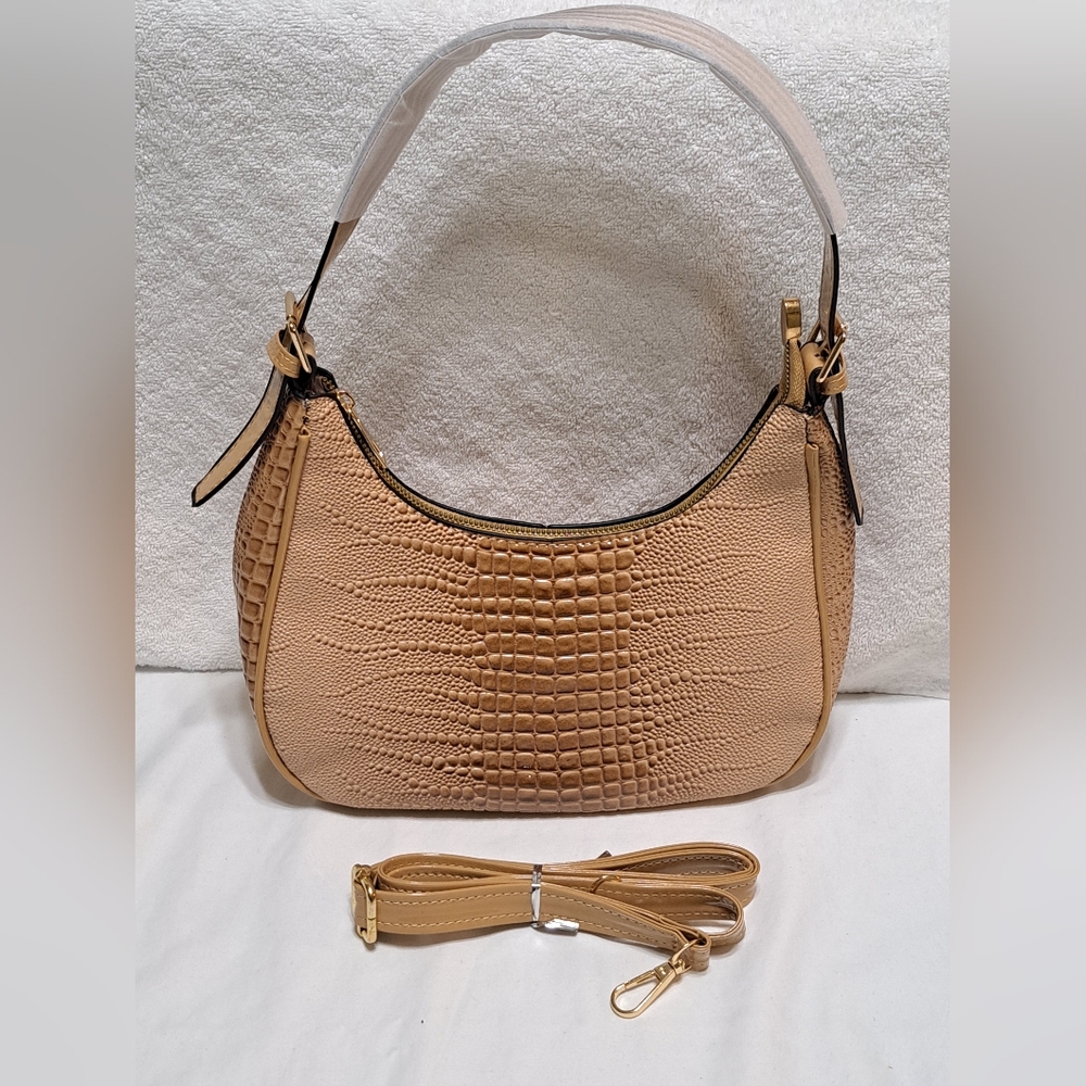 Elegant Tan Croc-Embossed Women's Shoulder Bag/Crossbody NWT